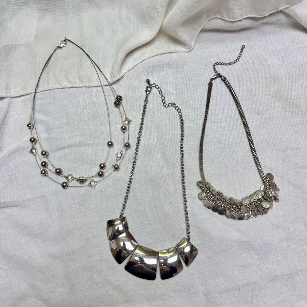 Elegant Silver Toned Necklaces, Lot of 3. Beautiful Statement Pieces.